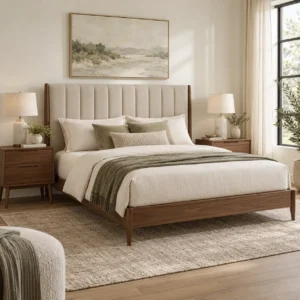 Beige Channel Headboard Bed Set